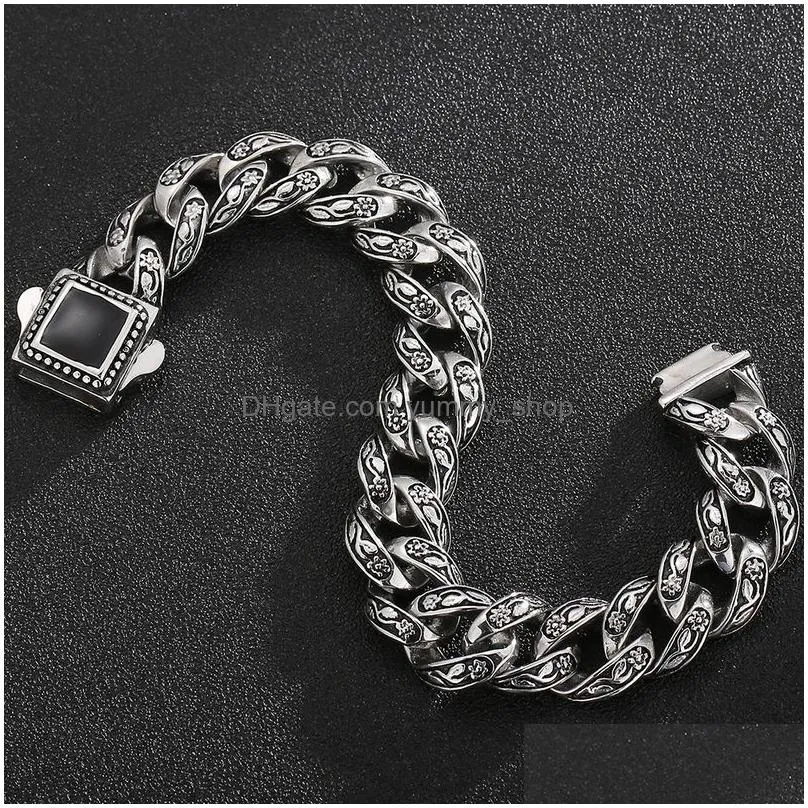bangle man bracelet homme 12mm wide stainless steel curb chain charm bracelets hand bands for men vintage mens jewellery accessories