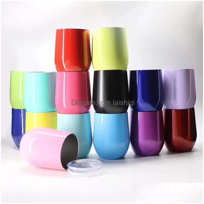 wholesale price 8 colors eggshaped wine cup 304 stainless steel 12 oz wine cup with lid high quality with fast