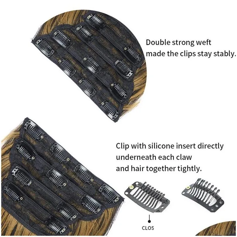 Clip In/On Hair Extensions Aisi Hair Synthetic 4Pcs/Set Long Wavy Extensions Clip In Ombre Blonde Dark Brown Thick Pieces W22040198976 Otptr