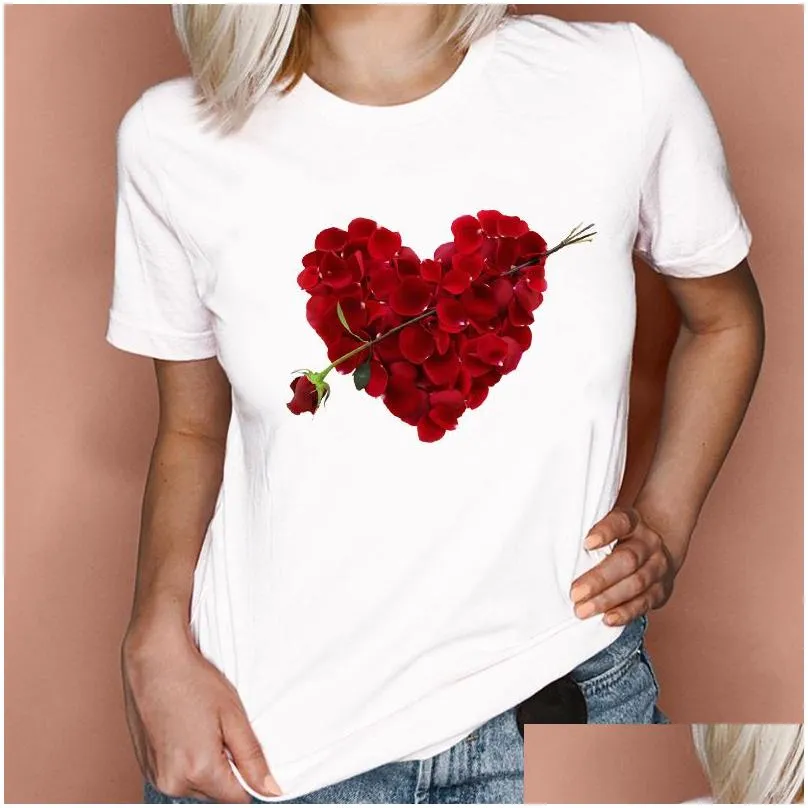 Women`S Plus Size T-Shirt Oc0010-Maryya Large Short Sleeve T-Shirt Summer Womens Flower Pattern Cartoon Heart Top Personalized Customi Otq8Q