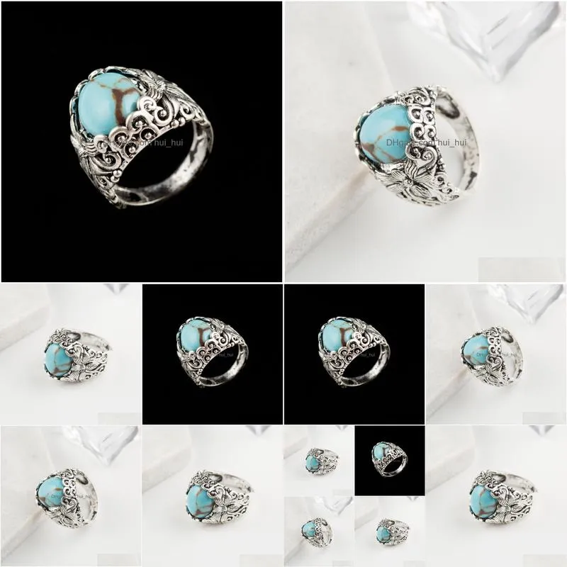 925 zirun imitation sterling silver exquisite binding set with natural grandmother lace turquoise ring elegant hand ornament girl 19e5