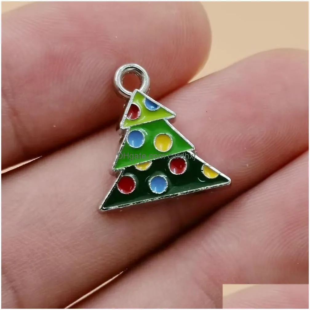 Charms 50Pcs Alloy Enamel Christmas Tree Charm Pendant For Diy Jewelry Making Bracelet Necklace Accessories Jewelry Jewelry Findings C Dhujd
