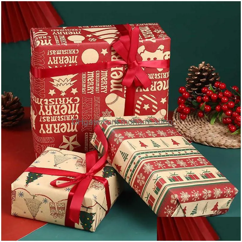 gift wrap 1pc 7050cm christmas kraft gift wrapping paper gift paper old man snow elk xmas gift decoration j230224