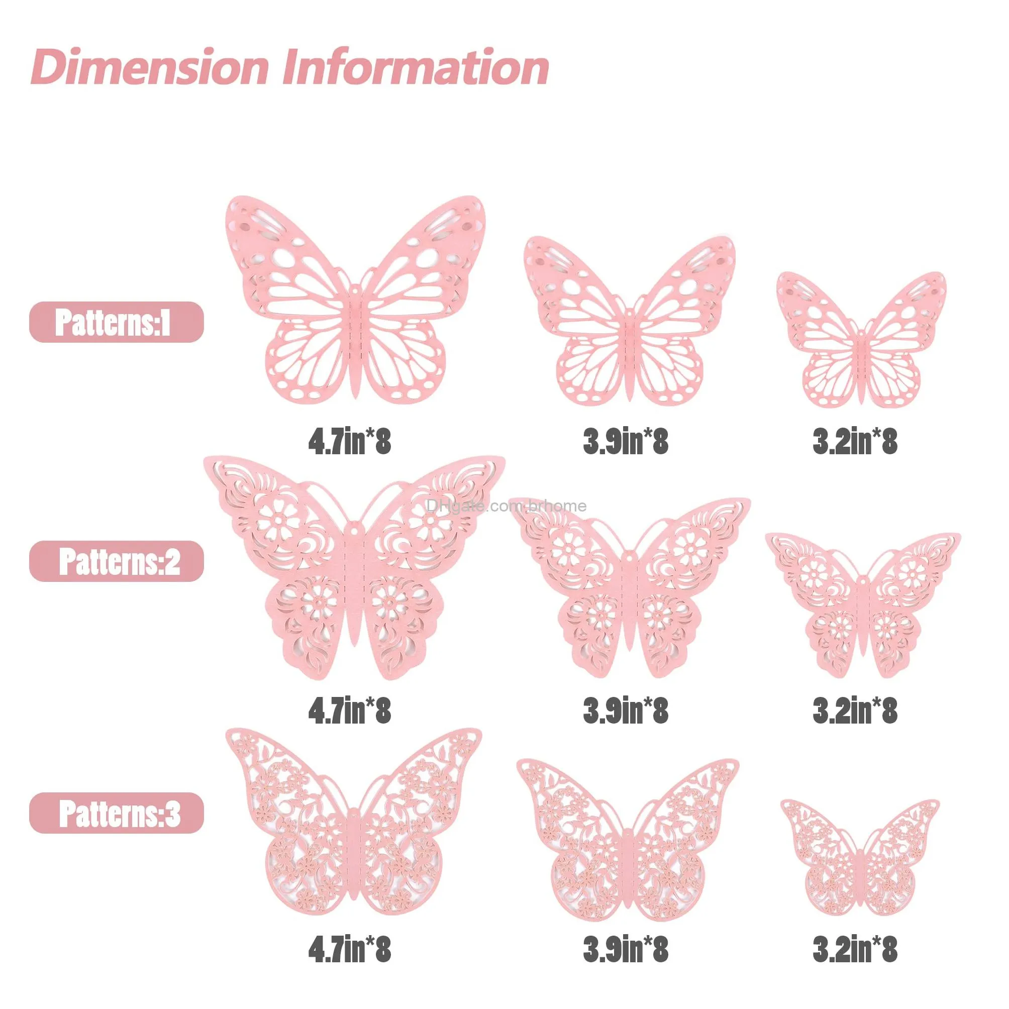 3d butterfly wall decor 3 sizes 3 styles removable stickers wall decor room mural for party cake decoration metallic fridge sticker kids bedroom nursery classroom wedding decor diy gift pink