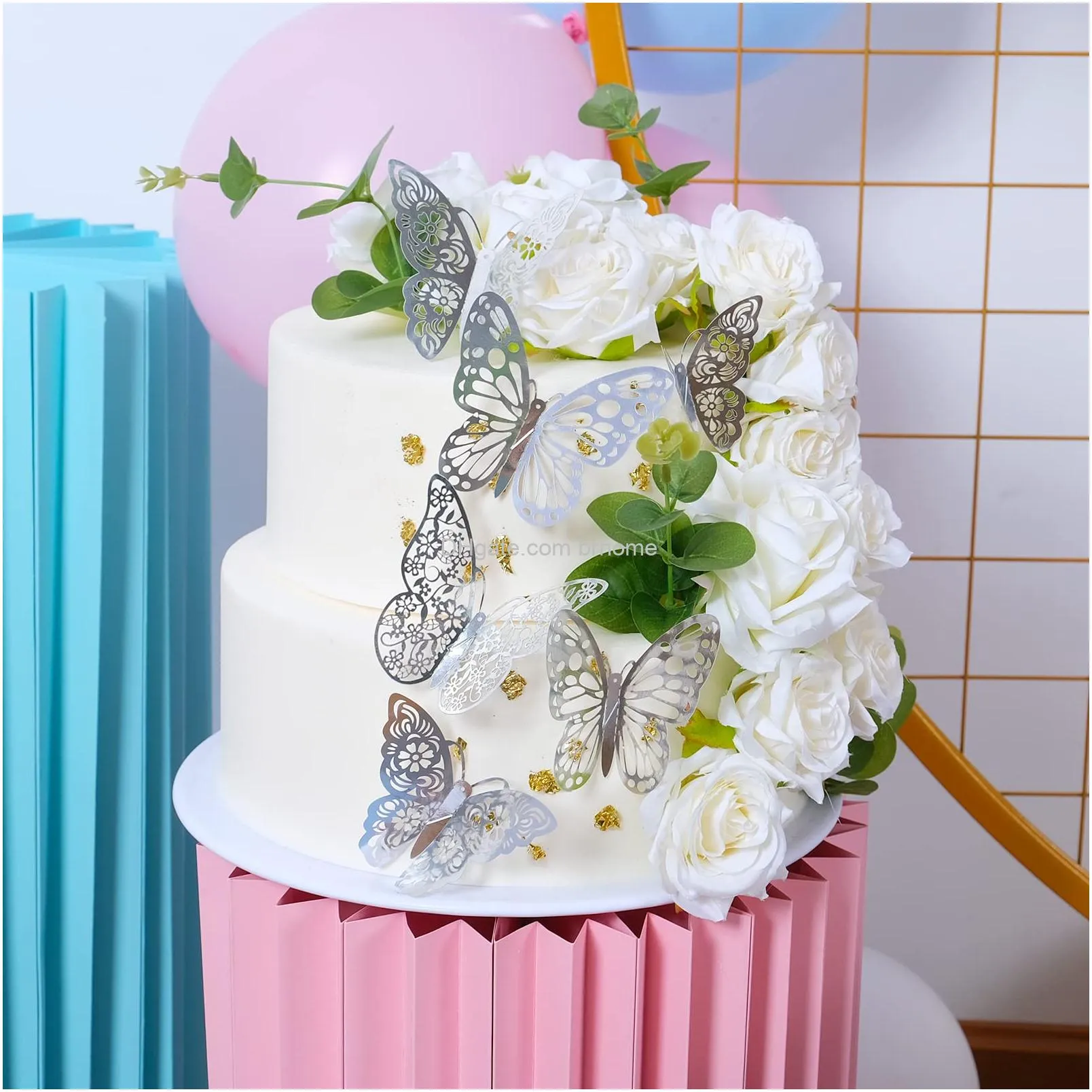 3d butterfly wall decor 3 sizes 3 styles removable stickers wall decor room mural for party cake decoration metallic fridge sticker kids bedroom nursery classroom wedding decor diy gift silver