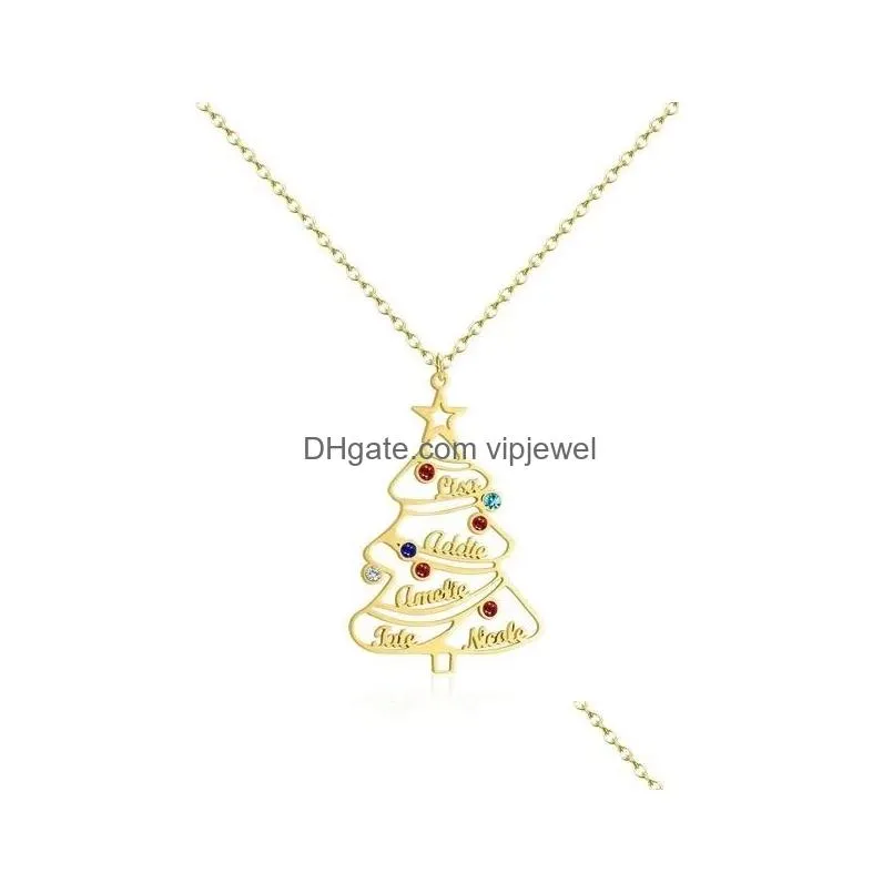 stainless steel christmas tree necklace color diamond christmas tree custom family name gift for family and friends