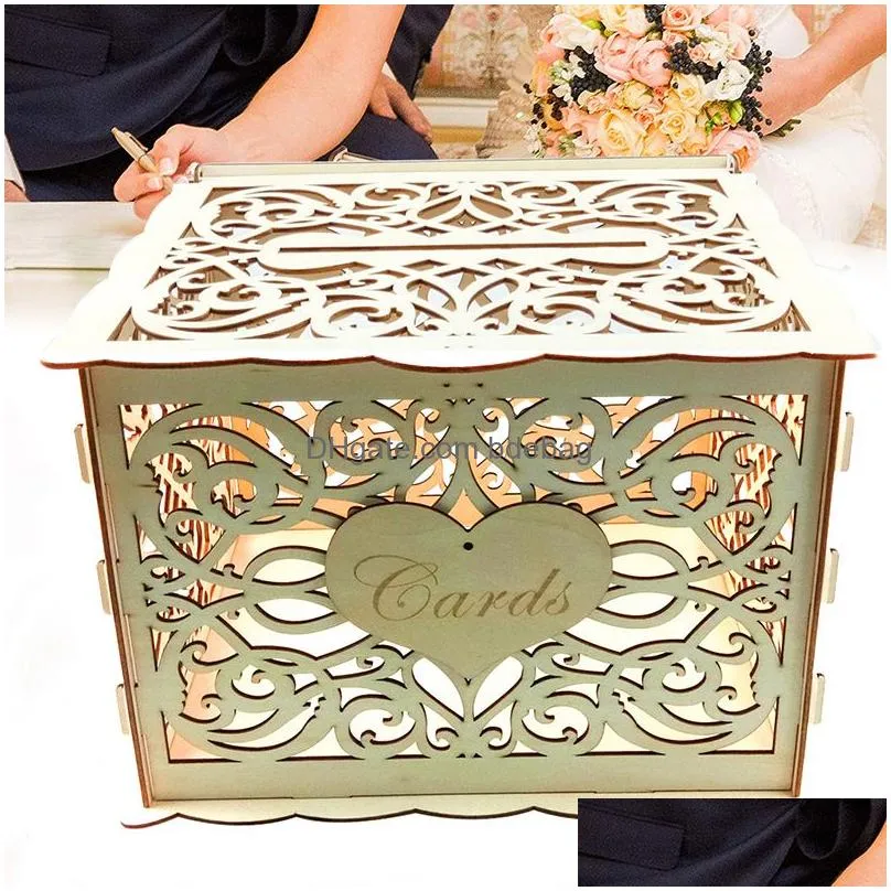 other event party supplies wedding card boxes wooden box decoration diy couple deer bird flower pattern grid invitation gift business