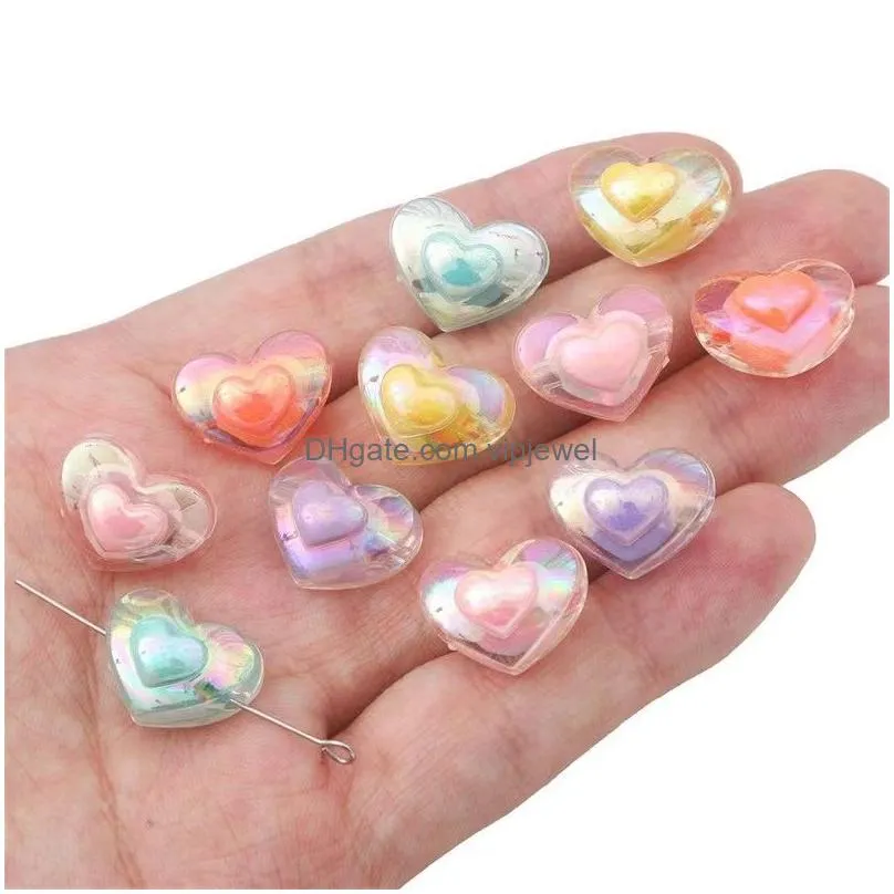 acrylic mixed color petal love rabbit beaded diy bracelet necklace cute beads 10pcs/lot