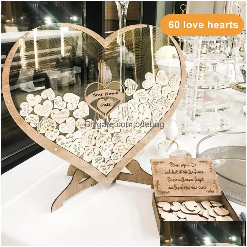 other event party supplies heart shape transparent box wedding guest book alternative 6080 wood leaves rustic sweet drop 3d guestbook decoration