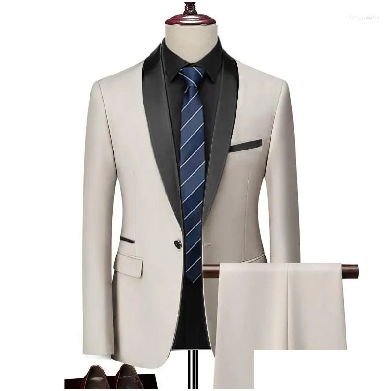 Men`S Suits & Blazers Mens Suits Lapel Collar 3 Piece Suit Set Coat Vest Trousers / Business Groomsmen Groom Wedding Dress Blazer Jack Otpdk