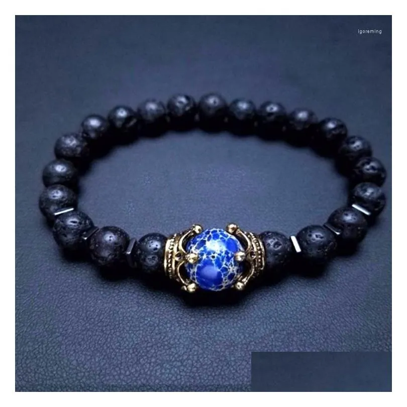 Beaded Strand Stylish And Luxurious Mens Bracelet With Crown Tiger Eye Stone For Men Jewelry Bracelets Otkom