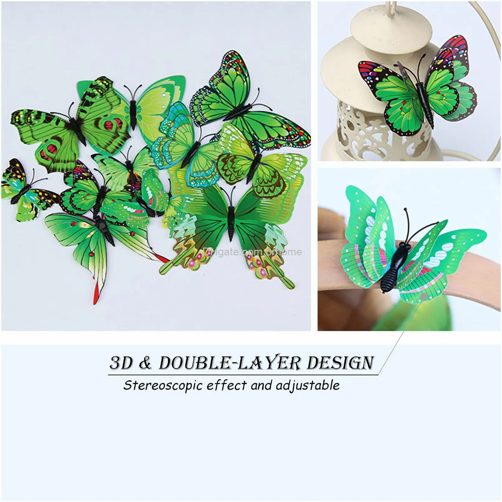 butterfly wall decor 24/ 3d butterflies stickers for party decorations with magnets green 24