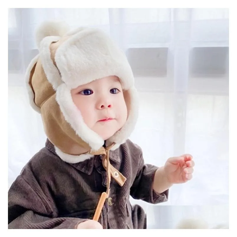 caps hats baby boys girls kids children ear flap muff winter warm plush cotton outdoor lei feng beanie gifts 46-51cm 221122