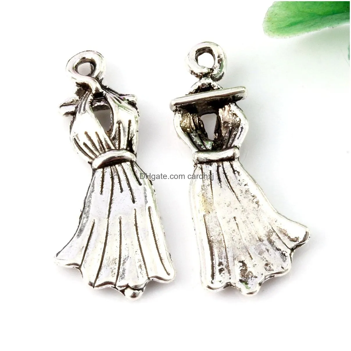 Charms 250Pcs Antique Sier Alloy Dress Charms Pendants For Jewelry Making Findings 10.5X26Mm Jewelry Jewelry Findings Components Dh92R