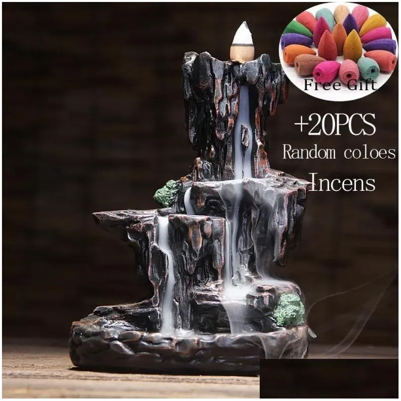 Fragrance Lamps Mountains River Waterfall Incense Burner Fountain Backflow Aroma Smoke Censer Holder Office Home Unique Craftsadd20 Otilq