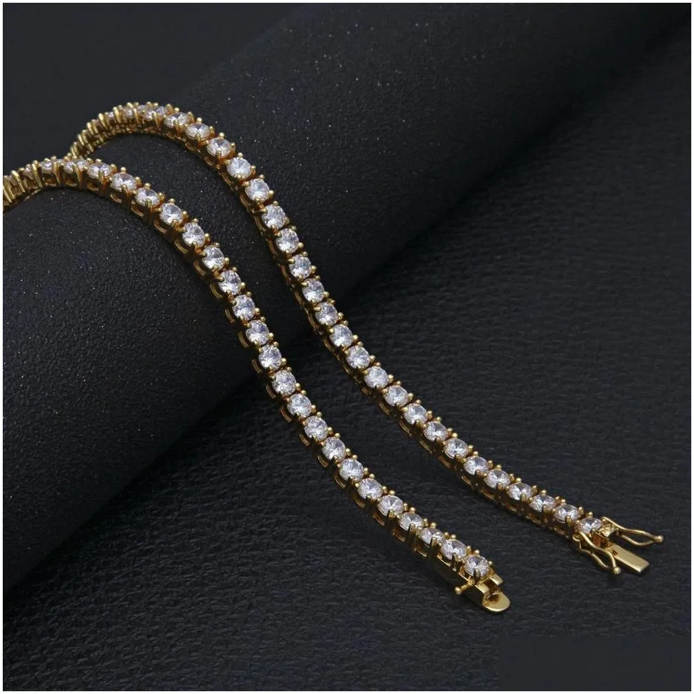 Chains Designer Tennis Chain Titanium Steel Plated Gold Sier Necklace 3-5Mm Width Inlaid 5A Cz Diamond Iced Out Link For Women Men Hip Otlrq