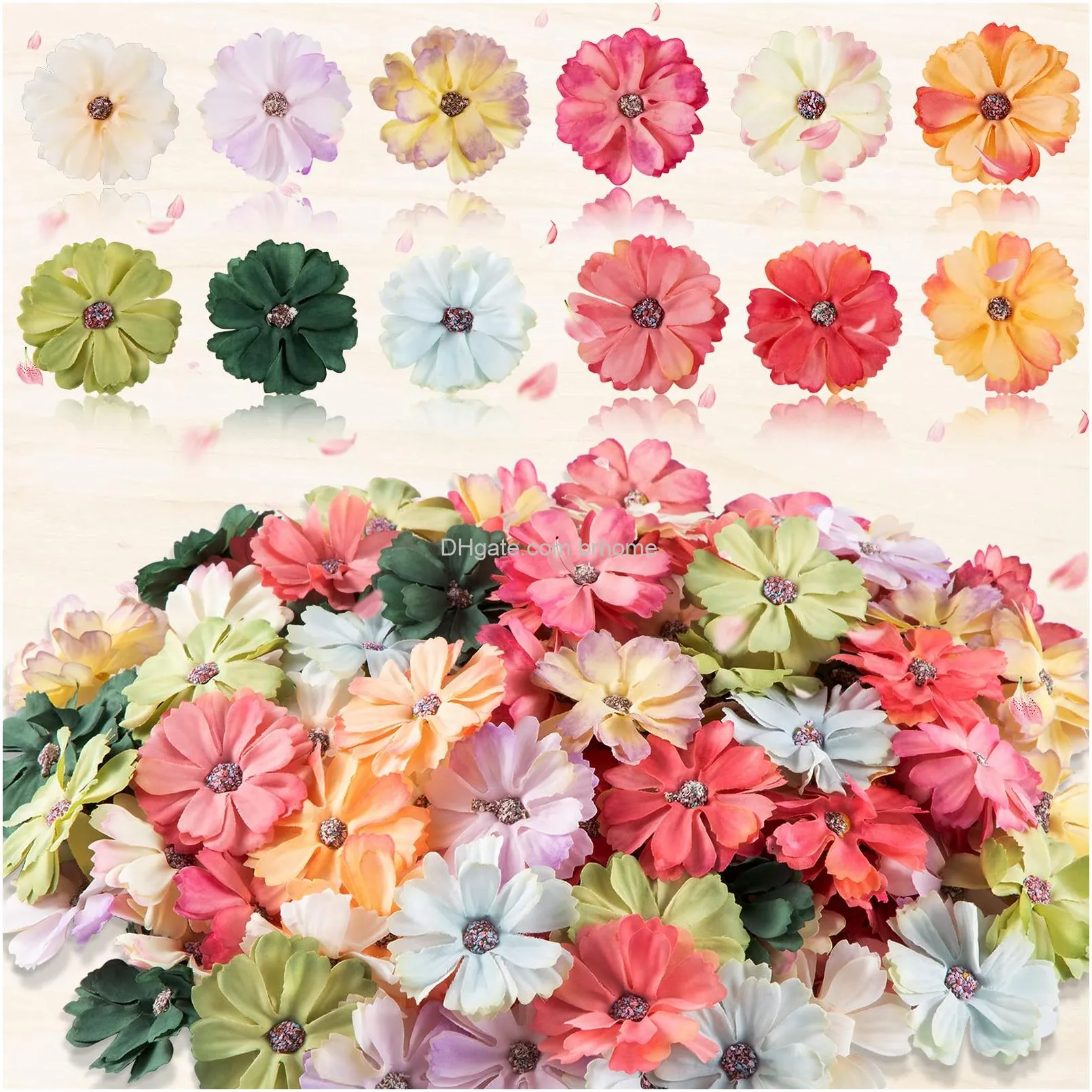 faux flower heads artificial craft flowers small rose daisy peony fabric flowers mini flowers diy flower decoration artificial daisies craft for wedding home crown garland decor 4.5 cm 2 cm