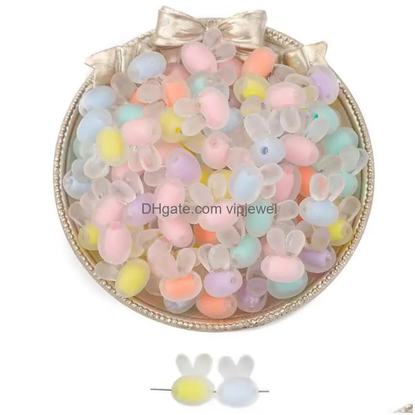 acrylic mixed color petal love rabbit beaded diy bracelet necklace cute beads 10pcs/lot