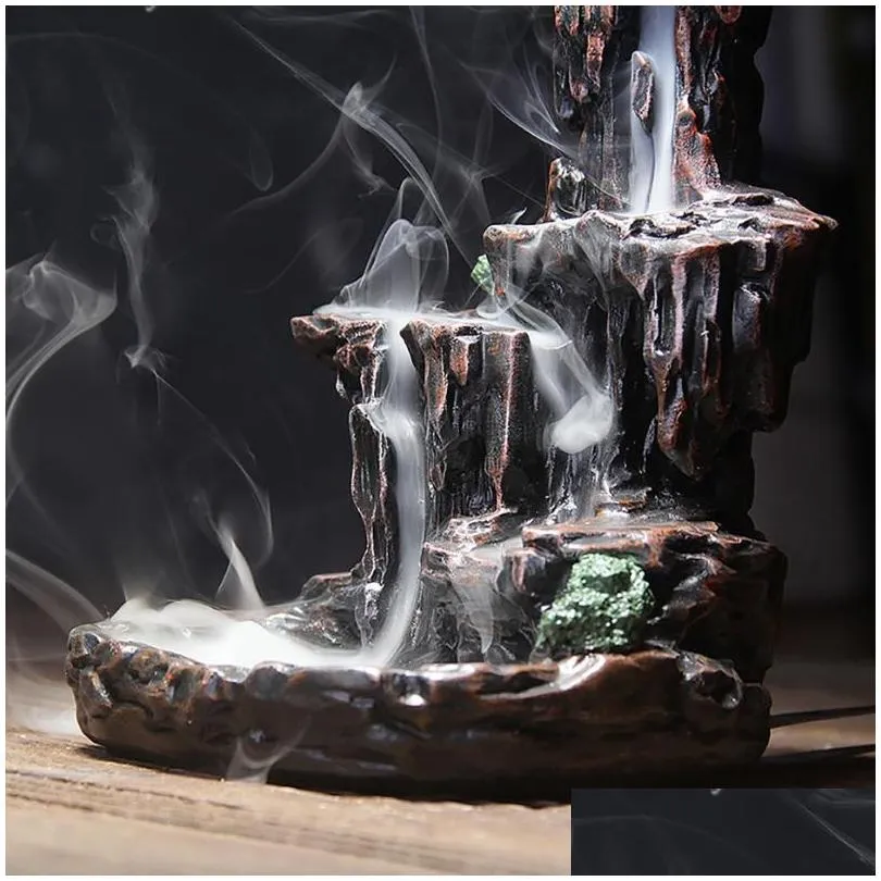 Fragrance Lamps Mountains River Waterfall Incense Burner Fountain Backflow Aroma Smoke Censer Holder Office Home Unique Craftsadd20 Otilq