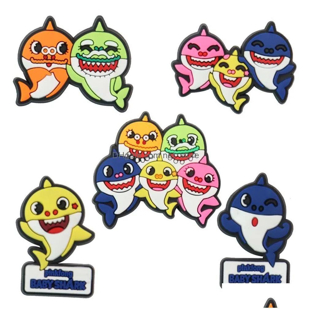 wholesale 100pcs pvc colorful shark shoe charms man woman buckle decorations for bracelet button clog kid gift