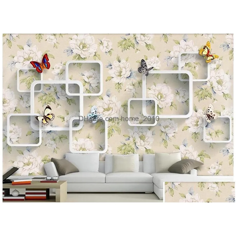 high quality customize size modern retro floral butterfly 3d tv wall wallpaper for walls 3 d for living room