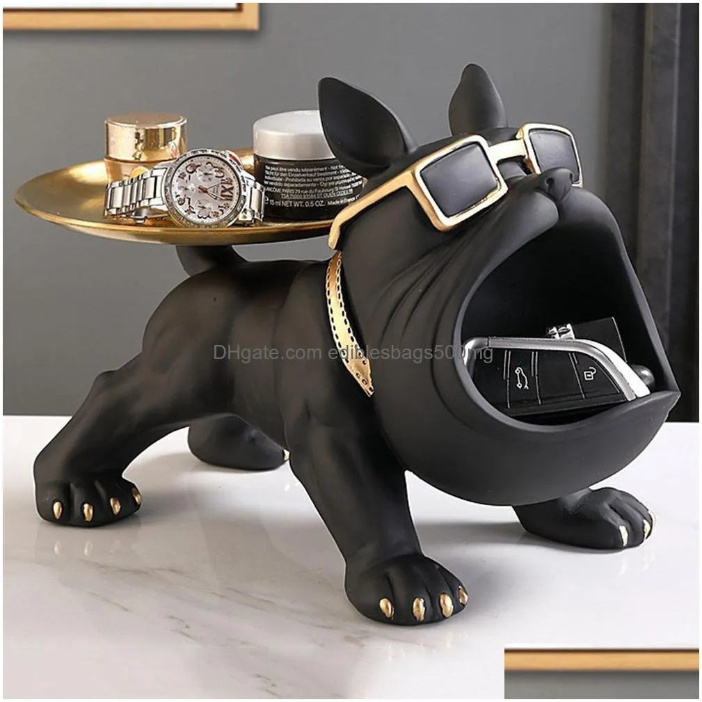 decorative objects figurines dog ornament big mouth french bulldog butler storage box with tray nordic table decoration resin animal sculpture statue