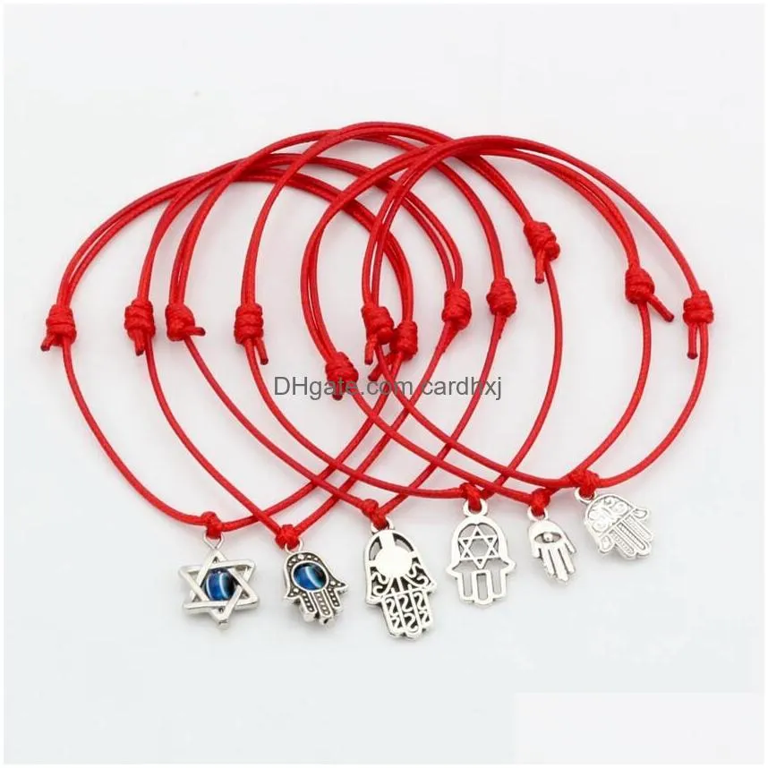 Charms 50Pcs Mixed Kabh Hamsa Hand Star Of David Charms Red Color Wax Rope Adjustable Bracelets Jewelry Jewelry Findings Components Dhwol