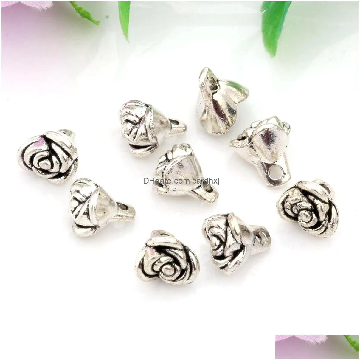 Charms 200Pcs Alloy Rose Flower Charms Pendants For Jewelry Making Earrings Necklace Diy Accessories Antiqued Sier 7X8X9Mm Jewelry Jew Dhx5Q