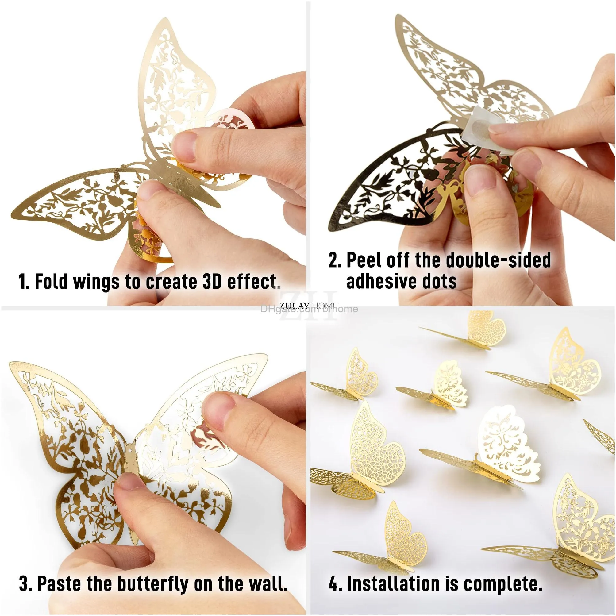 3d butterfly wall decor butterfly decor with 3 wing designs removable diy butterfly decorations for room birthdays parties cake decal weddings kids bedroom metallic gold