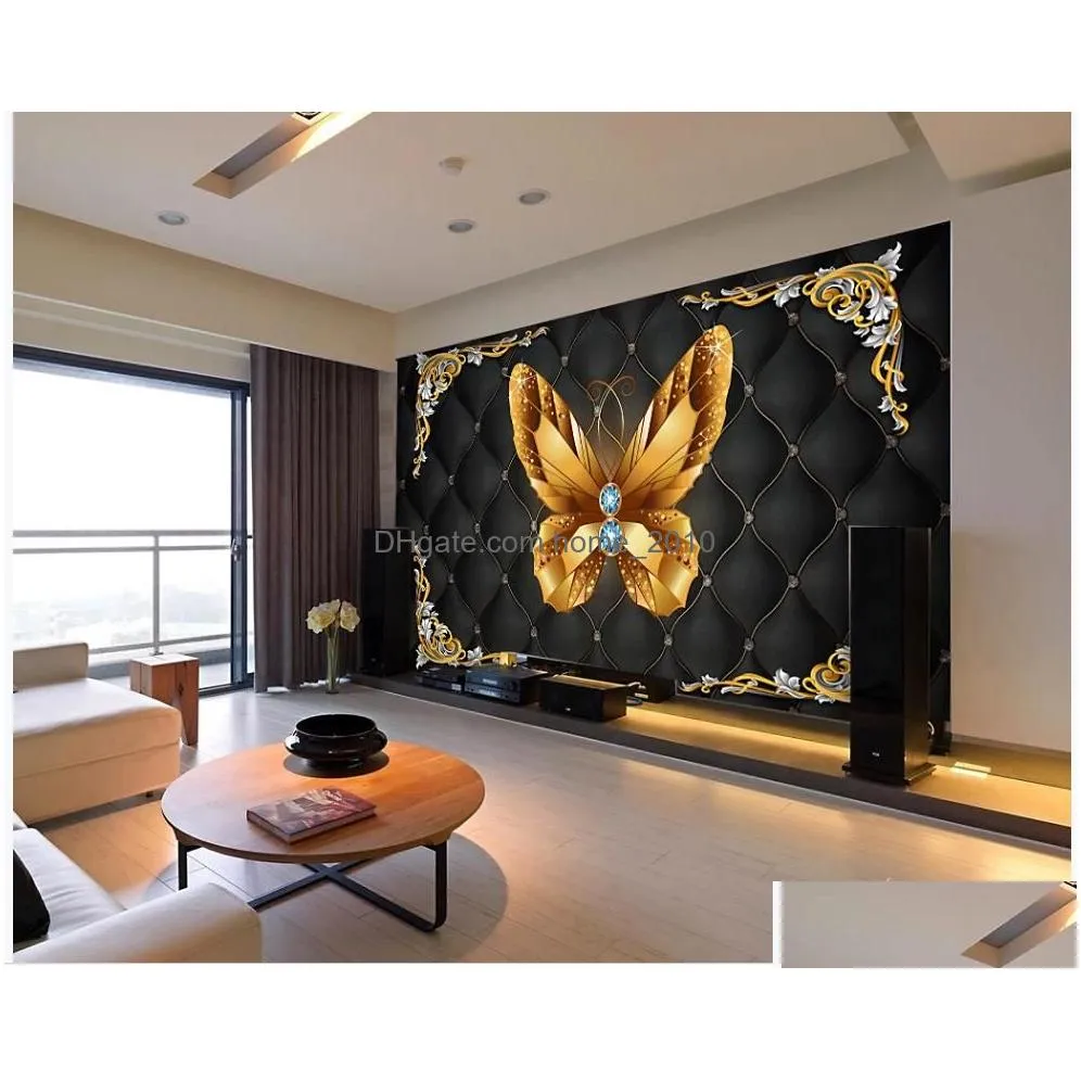 golden butterfly jewelry 3d wallpapers background wall 3d murals wallpaper for living room