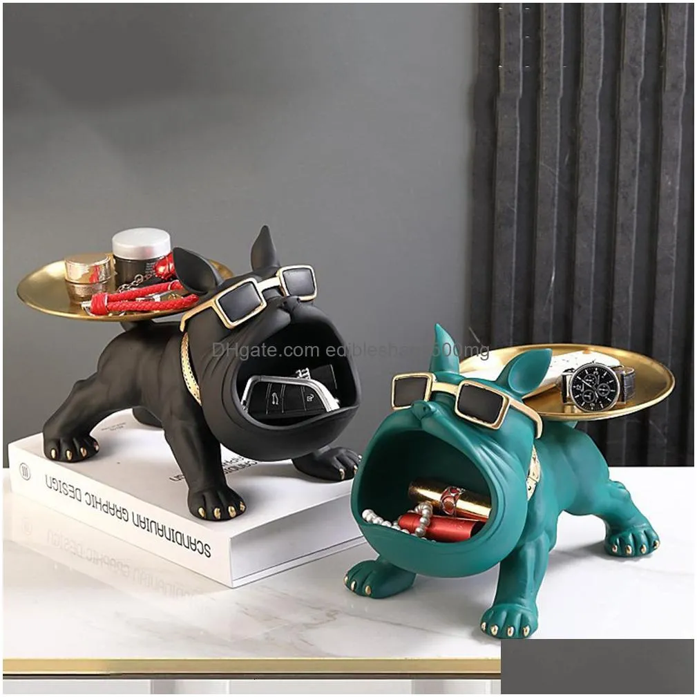 decorative objects figurines dog ornament big mouth french bulldog butler storage box with tray nordic table decoration resin animal sculpture statue