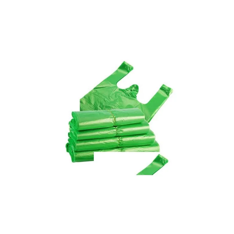 Packing Bags Wholesale 100Pcs 4 Sizes Green Vest Plastic Bag Disposable Gift Supermarket Grocery Shop S With Handle Food Packaging 220 Dhvof