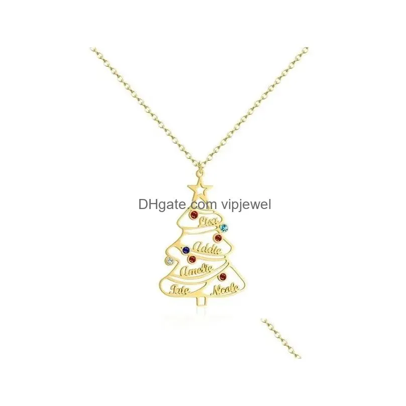 stainless steel christmas tree necklace color diamond christmas tree custom family name gift for family and friends