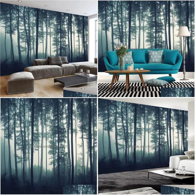 custom p o wallpaper 3d dense fog forest tree mural living room tv sofa bedroom painting nature landscape wall