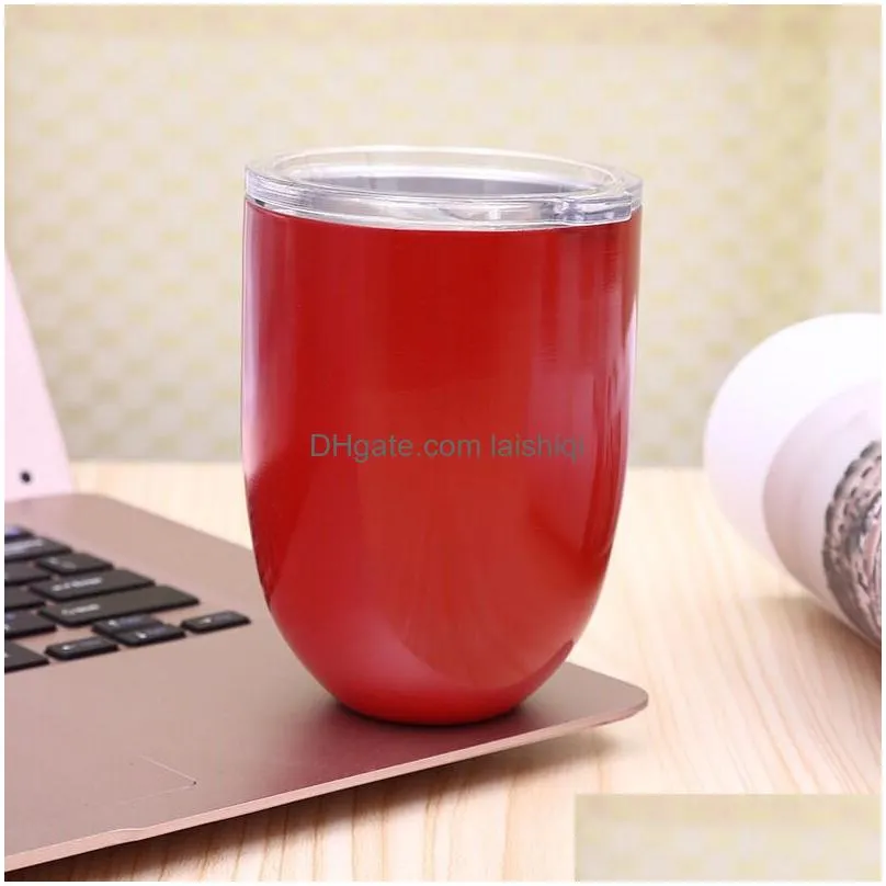 wholesale price 8 colors eggshaped wine cup 304 stainless steel 12 oz wine cup with lid high quality with fast