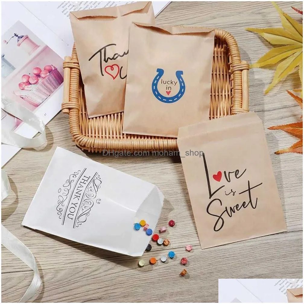 gift wrap 25pcs kraft paper bags biscuit candy  packaging bag thank you love is sweet wrapping pouch festival party supplies gift