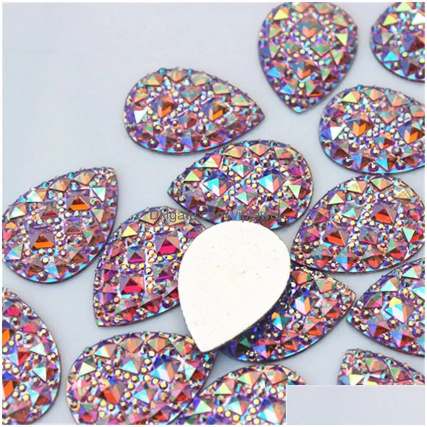 micui 50pcs 18x25mm ab clear drop resin rhinestones crystal flatback beads crafts scrapbooking clothing accessories zz652