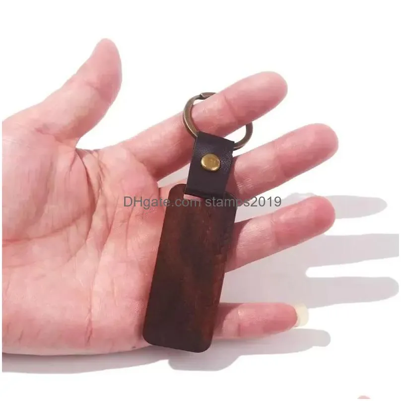 personalized leather keychain pendant beech wood carving keychains luggage decoration key ring diy thanksgiving holiday gifts