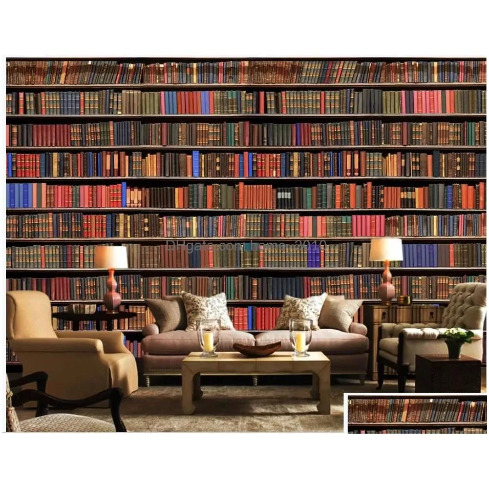 3d bookshelf bookcase background wall modern wallpaper for living room