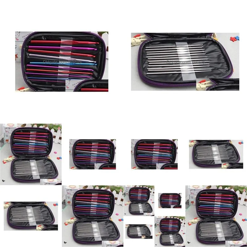 wholesale-22pcs/set multi-color aluminum cloghet hooks knitting needles weave craft with case 