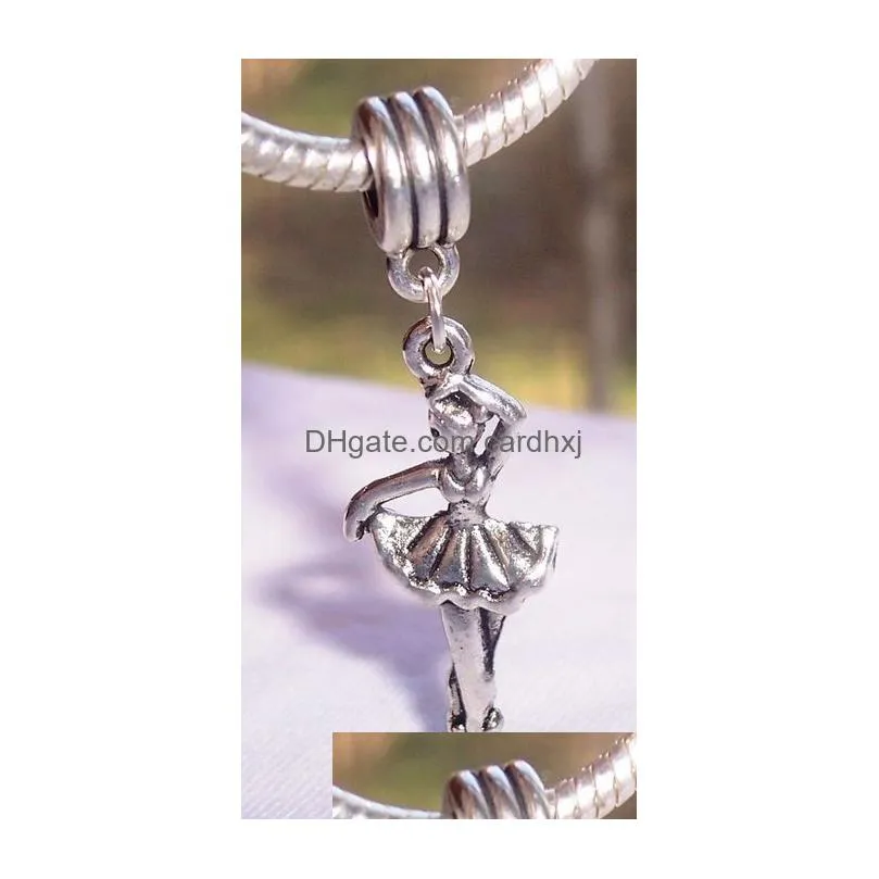 Charms 100Pcs Antiqued Sier Ballerina Ballet Dancer Dance Dangle Bead For European Charm Bracelets 44 X14 Mm Jewelry Jewelry Findings Dhzxd