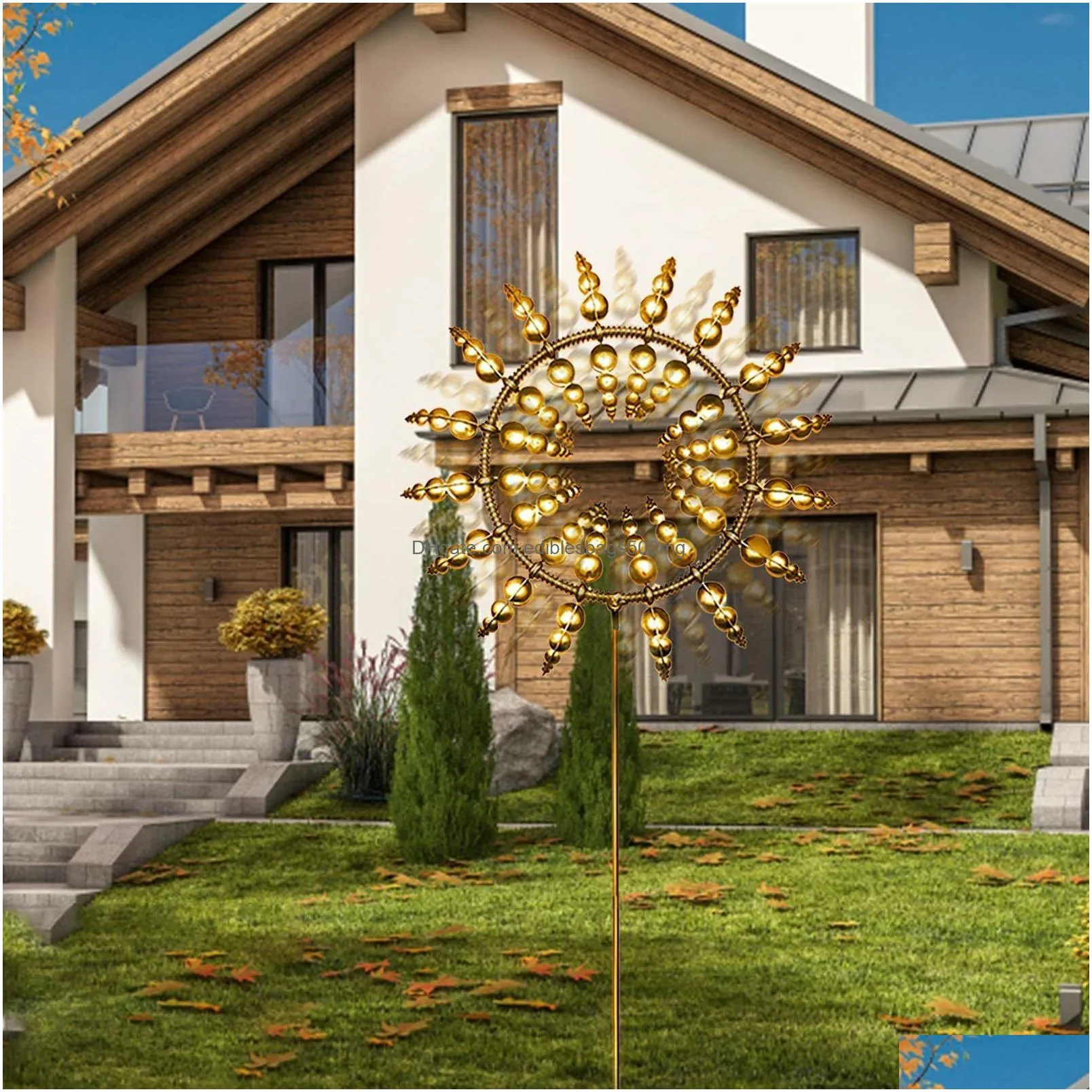 decorative objects figurines patio garden lawn outdoor decoration unique wind collectors magical kinetic metal mill spinner solar powered catchers