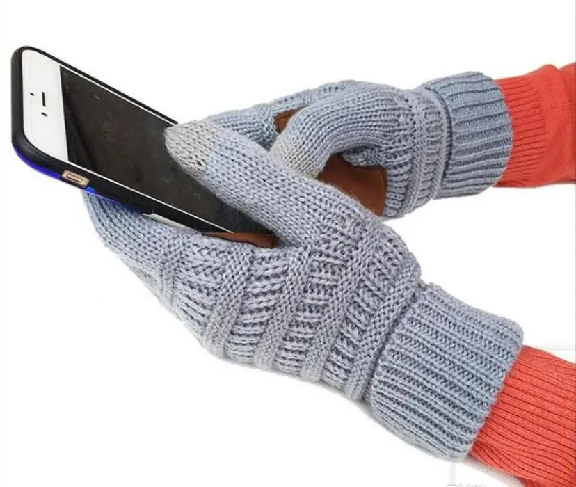CC Knitting Touch Screen Glove Capacitive Gloves CC Women Winter Warm Wool Gloves Antiskid Knitted Telefingers Glove Christmas Gifts