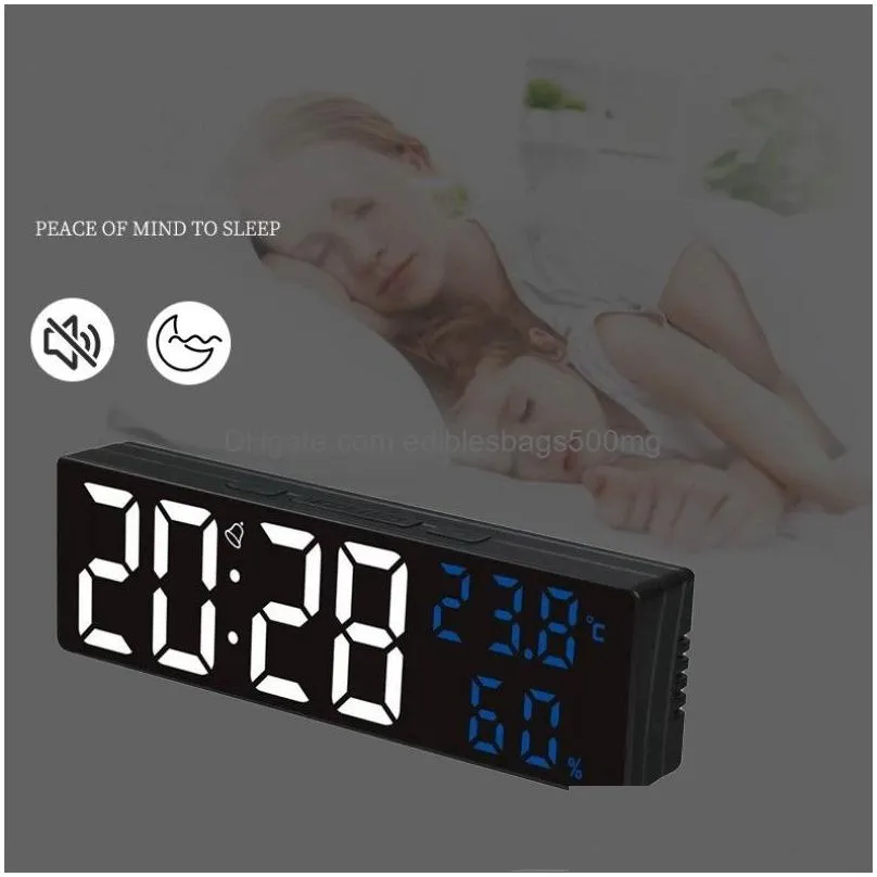 wall clocks 9 inch large digital temperature and humidity display night mode table alarm 12 24h electronic led 230505