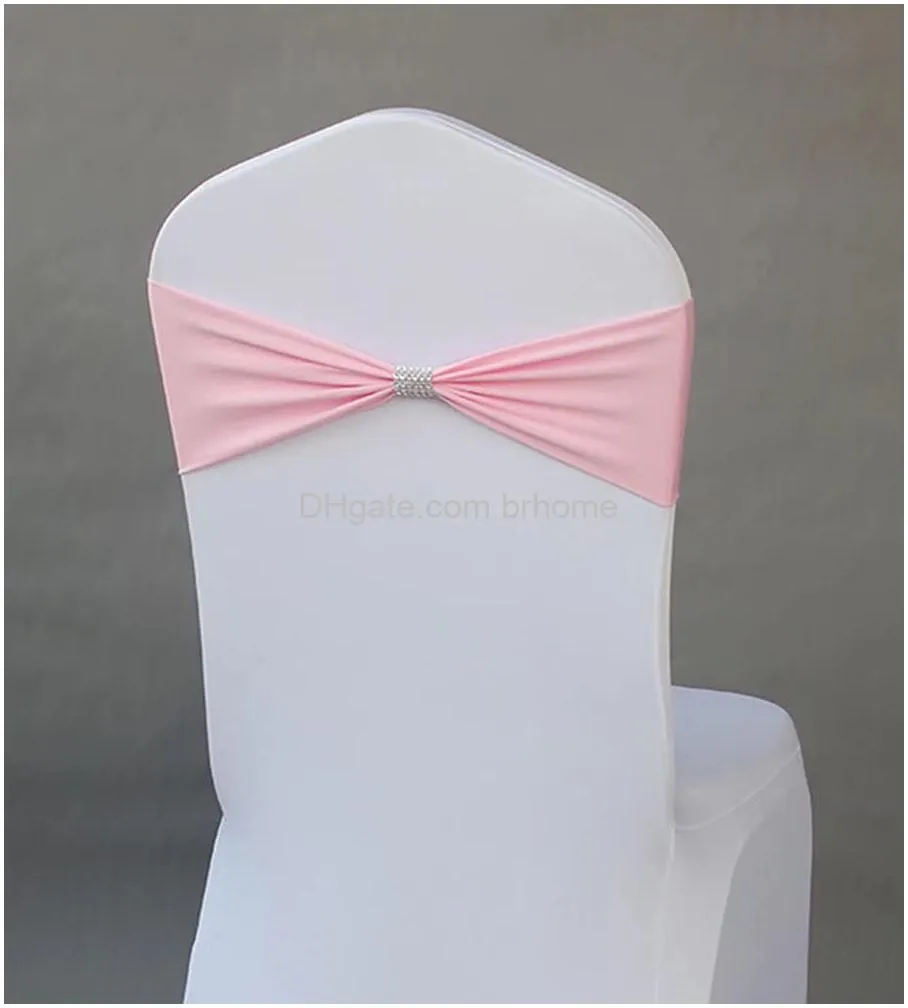 chair sashes beaded stretchy slider chair ribbons elastic spandex chair cover bands with crystal for wedding party banquet decorations pink