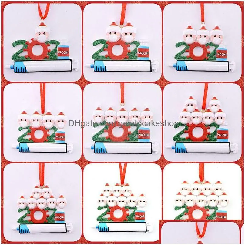 dhs delivery resin abs 2021 christmas decoration birthdays party gift product personalized family of 9 ornament pandemic diy accessories with rope