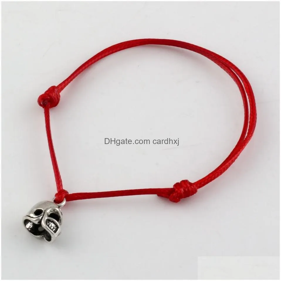 Charms 100Pcs New Adjustable Bracelets Red Color Waxes Rope Antique Sier Alloy 3D Small Football Helmet Charms Bracelet Jewelry Jewelr Dhmuv