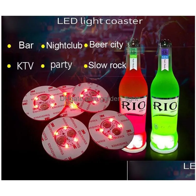 led bottle stickers coasters lights 4leds decoration light 6cm round beer drink light for party bar club vase wine glass