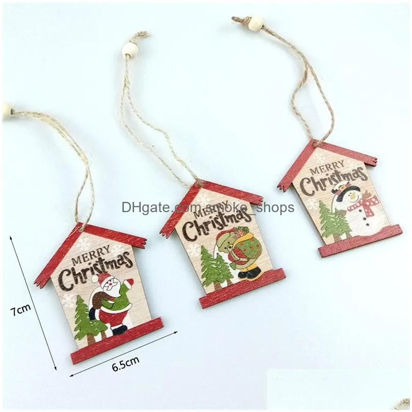 christmas tree decorations christmas ornament green house santa claus round shape wood elk animals ornaments hanging