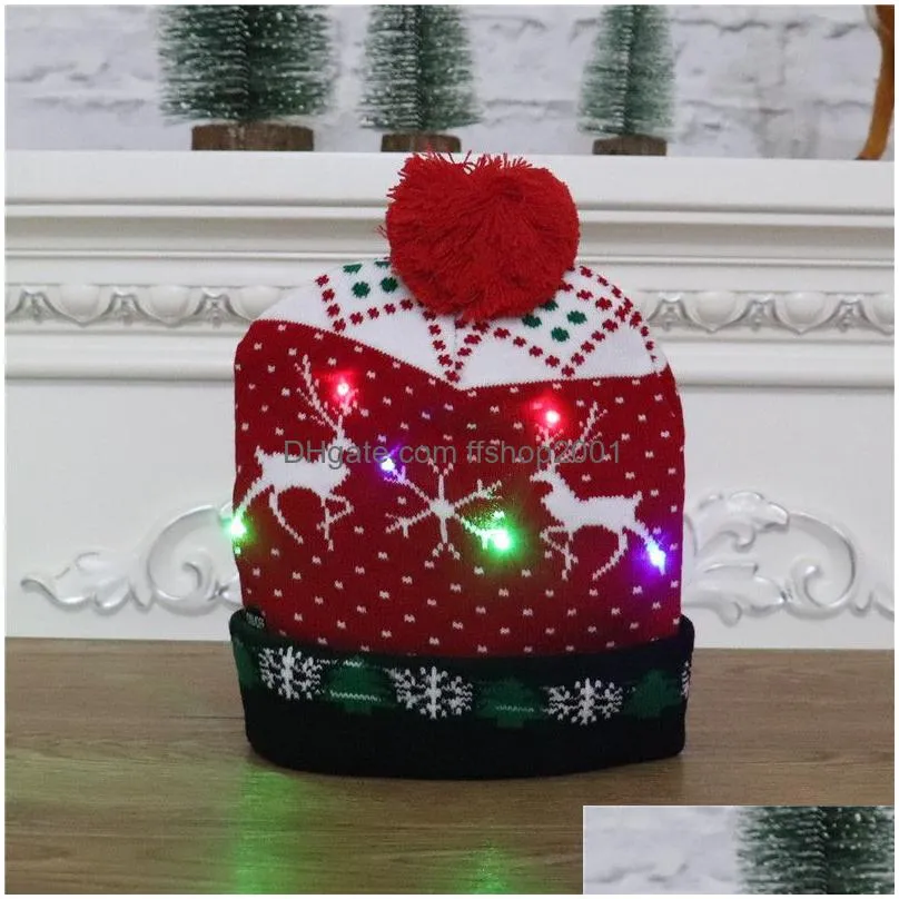 2024 led knitted christmas hat beanie decorations light up illuminate warm hats for kids adults year christmas decor